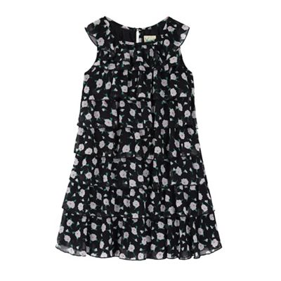 Yumi Girl Black Floral Print Frill Dress